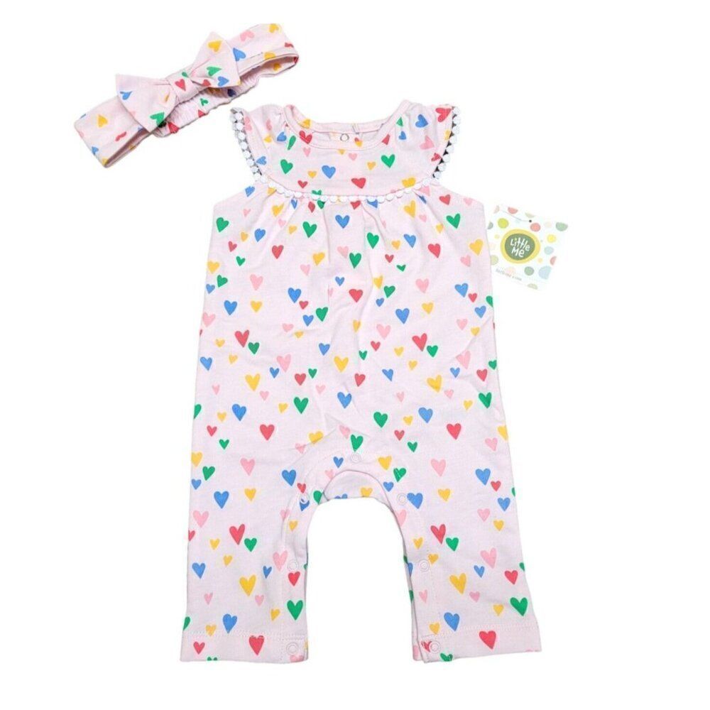 Little Me Dillard's Heart Print Girls 3 Months Jumpsuit & Headband, 2 Piece‎ Set